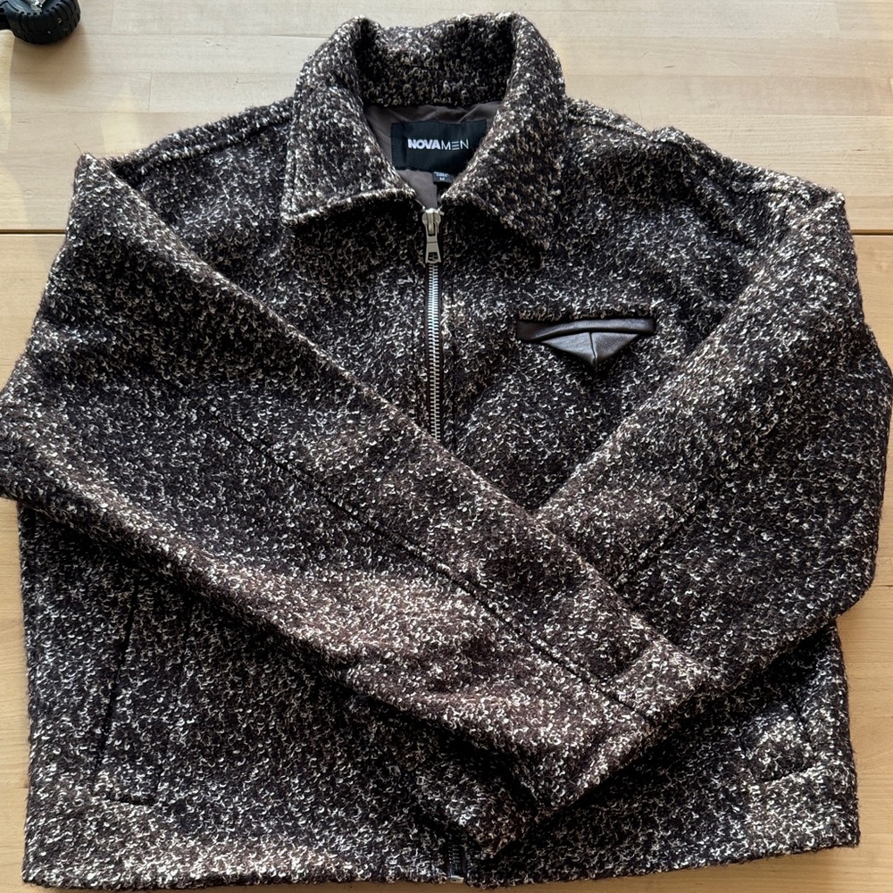 Fashion Nova Men's Textured dark brown and White Jacket